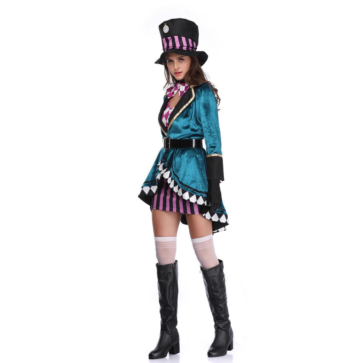 Storybook Hatter Costume for Women, front view on a white background