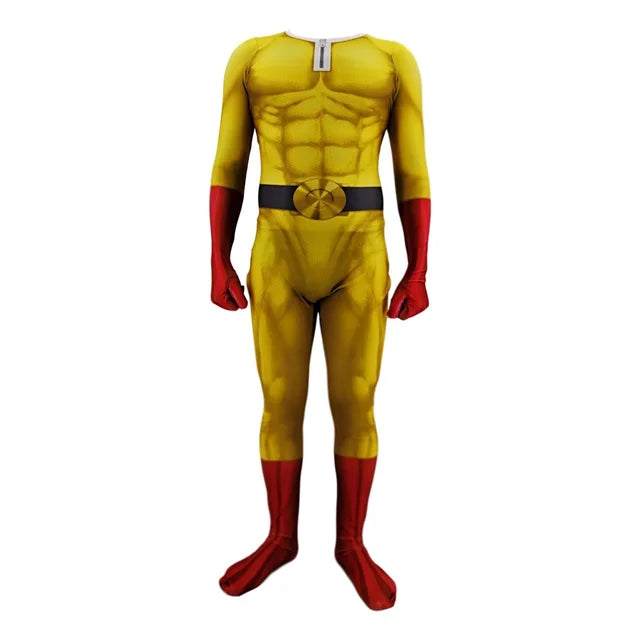 One Punch Man Cosplay Costumes For Men Saitama Anime Cosplay Bodysuit Superhero Halloween Jumpsuits Outfits with Cloak/Cape