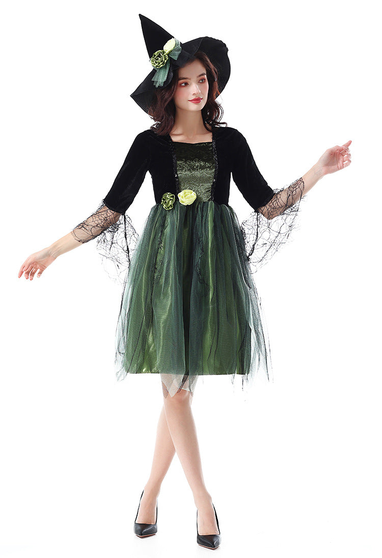 Halloween Costume Party Movie Character Performance Costume Witch Green Elf Dark Spider Witch Tutu Dress