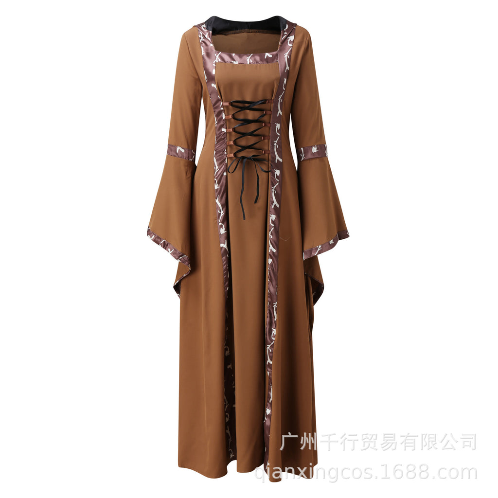 Witch Vampire Hooded Medieval Dress for Women, product photo 2 on a white background