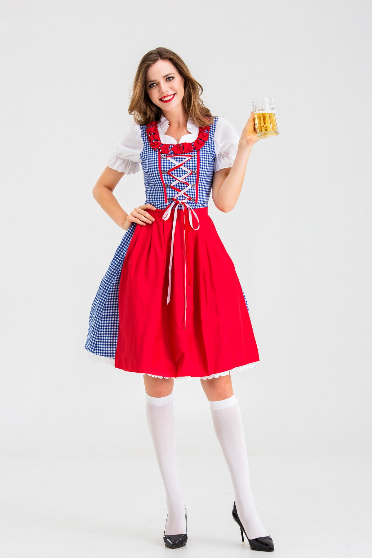 Red Plaid Maid Costume for Women, costume photo 4