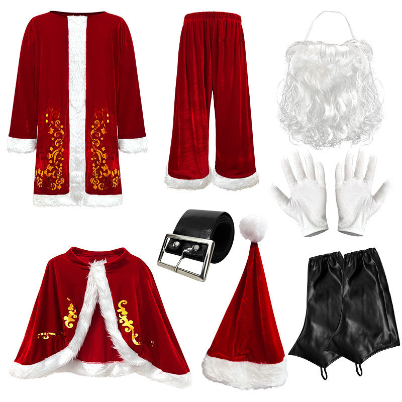 Santa Claus Costume Adult Velvet Christmas Performance Outfit with Beard