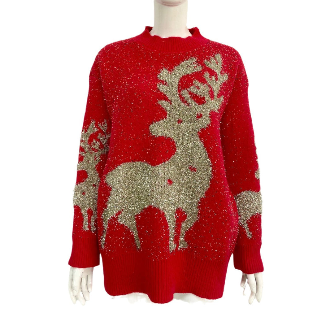 Christmas Golden Thread Deer Snowflake Sweater Female