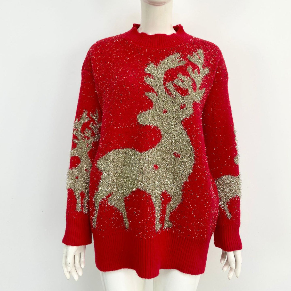 Christmas Golden Thread Deer Snowflake Sweater Female
