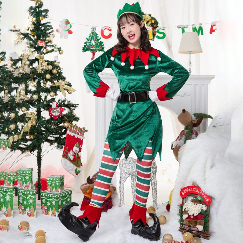 Christmas elf costume cosplay performance costume adult green set green fairy