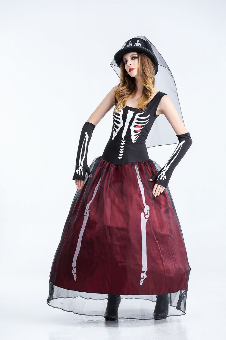 Skeleton Mummy Zombie Bride Costume for Women, product photo 5 on a white background