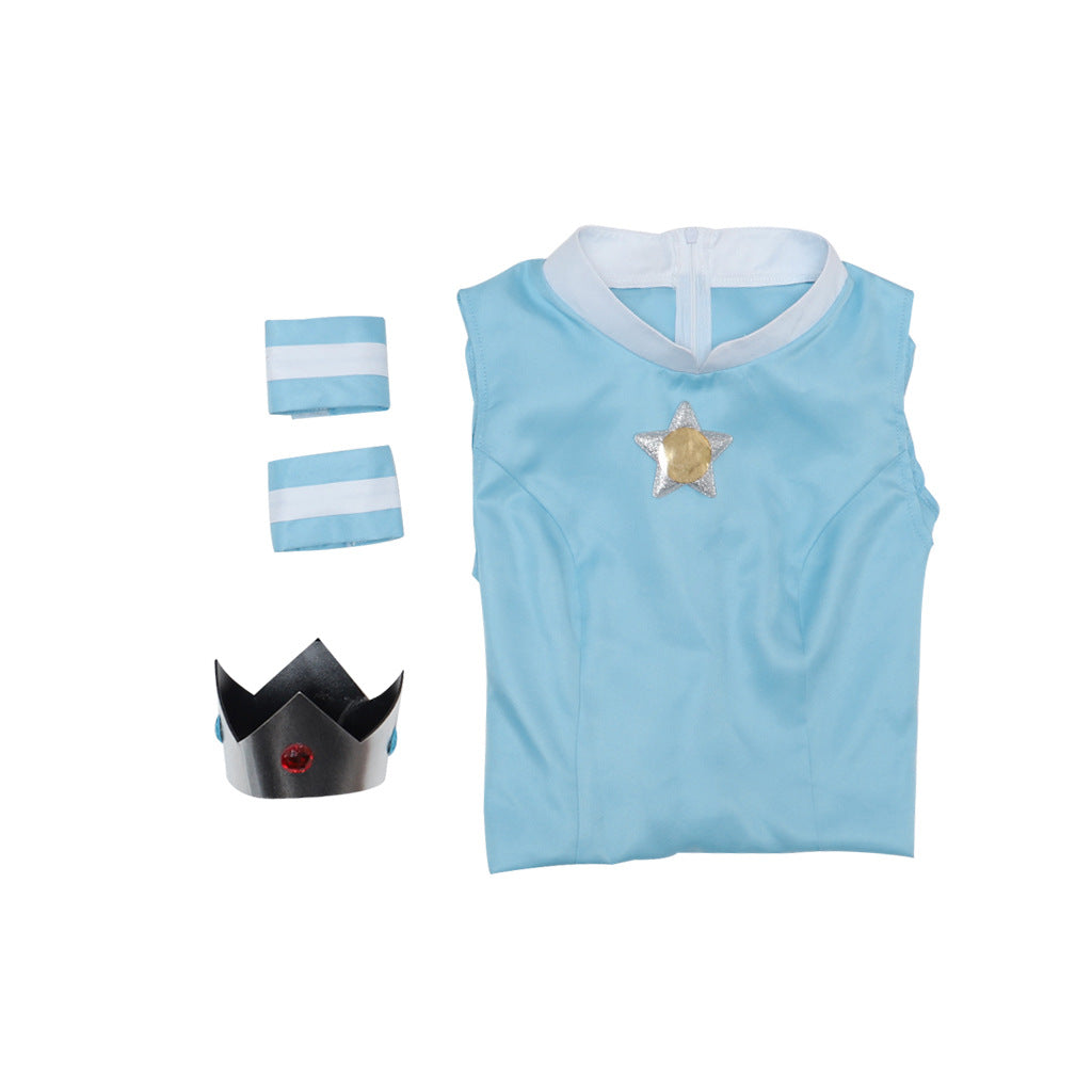 Princess Peach Daisy Rosalina Costume Women Dress Super Mario Halloween XS-3XL – Light Blue