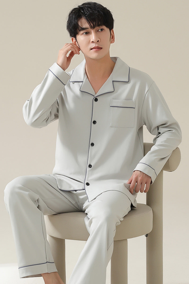 Long sleeved cardigan home wear men's pajamas set