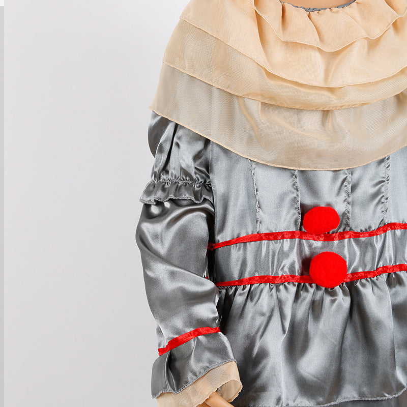 Gray Jester Horror Clown Costume for Kids, costume photo 3