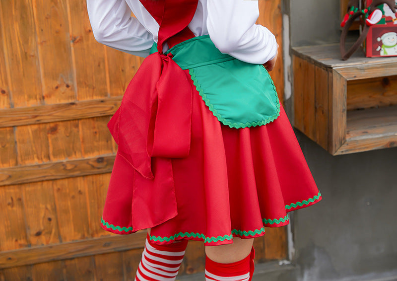 Christmas Maid Costume Women Long Sleeve Dress Holiday Cosplay