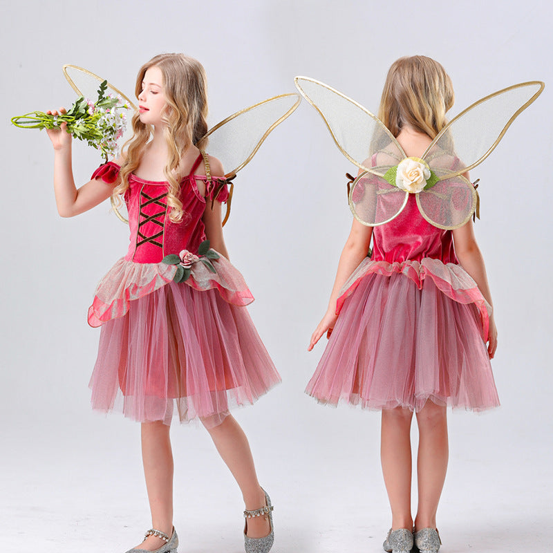 Fairy Princess Elf Tulle Puff Dress for Girls, costume photo 4