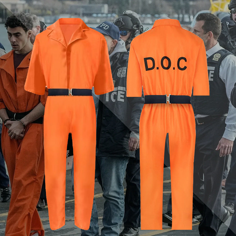 Orange Prison Costume Adult Halloween Cosplay Two Piece Set