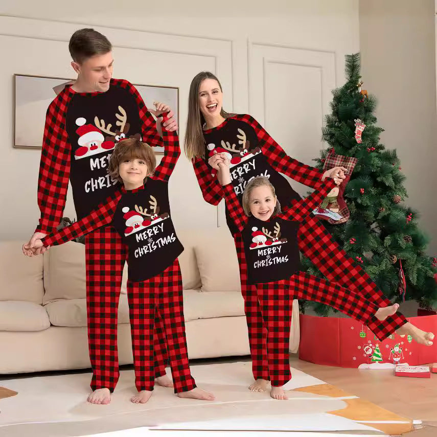 Letter Checkered Christmas Family Matching Printed Loungewear Pajamas