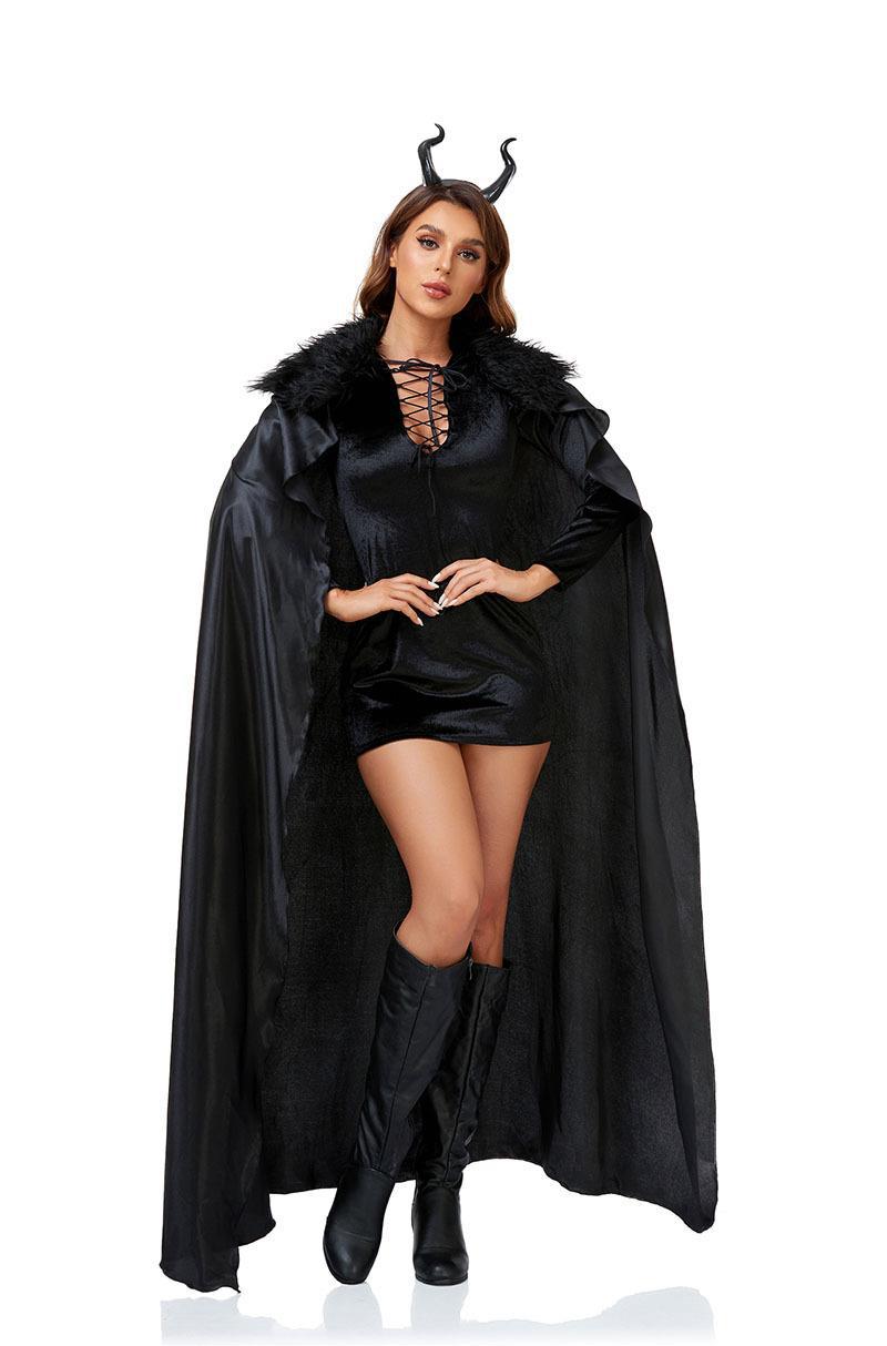 Horned Dark Witch Costume for Women, product photo 2 on a white background