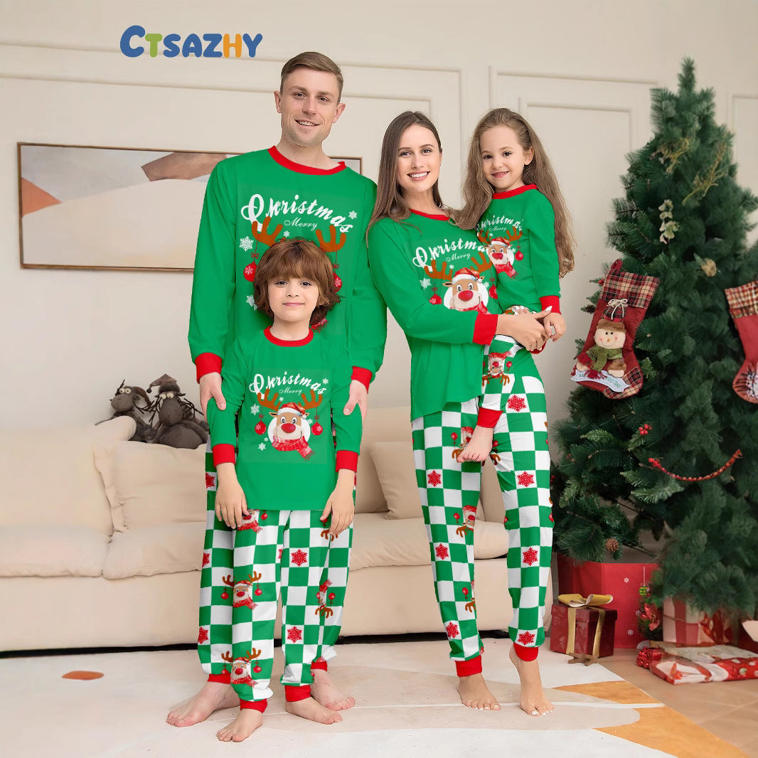 Christmas Deer Letter Plaid Matching Family Pajamas Sleepwear