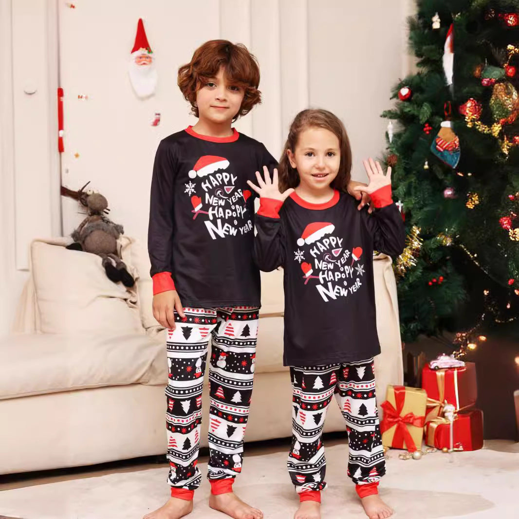 Christmas Family Matching Pajamas, Letter Cartoon Snowflake Print,