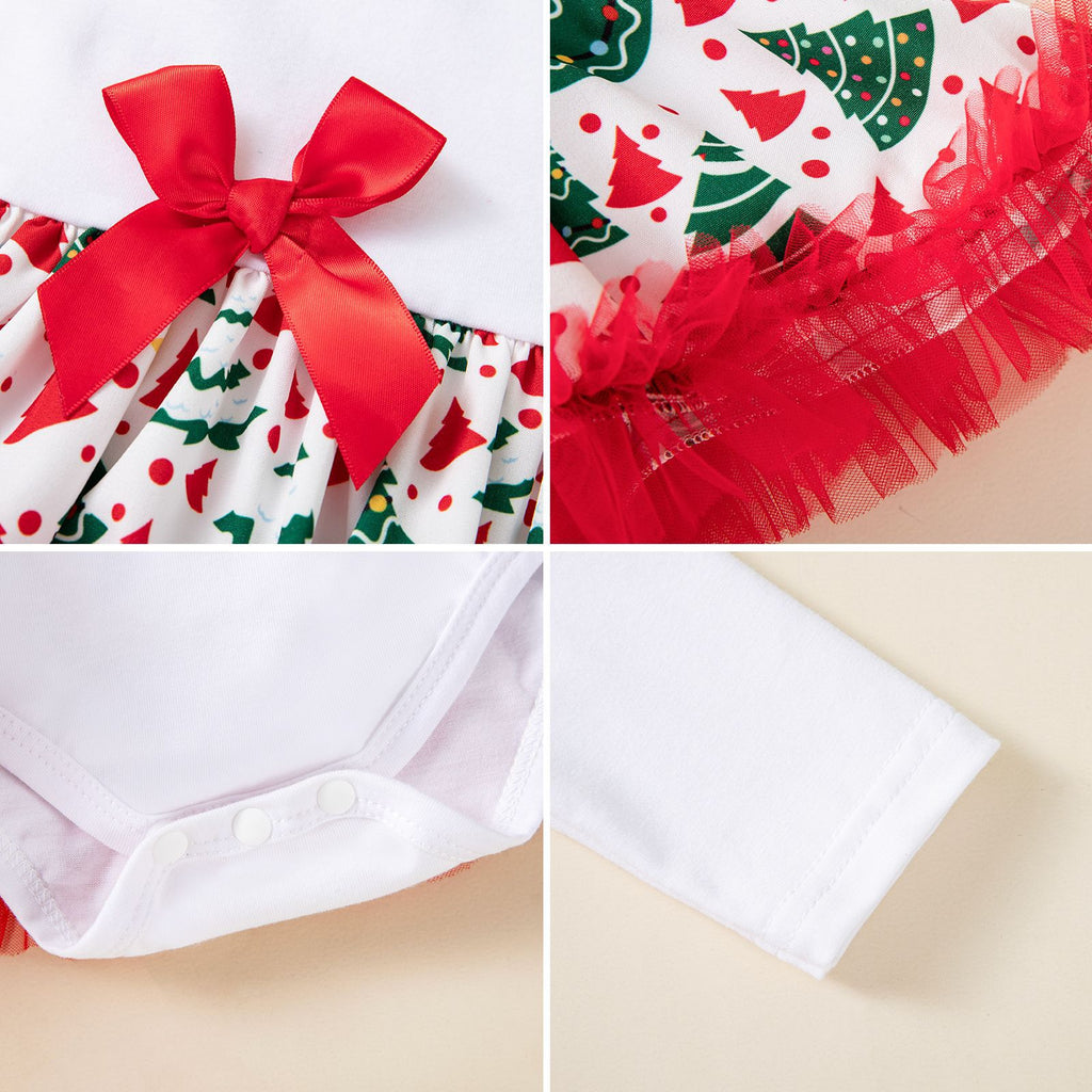 Christmas Children's Clothing Printed Christmas Theme Baby Girl Party Dress 3-Piece Set