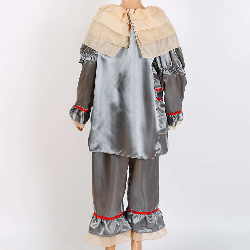 Gray Jester Horror Clown Costume for Kids, costume photo 2