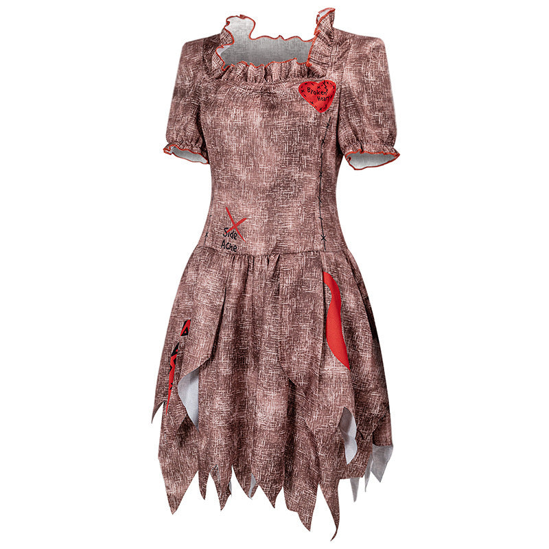 Evil Doll Ghost Bride Clown Costume for Kids and Adults, product photo 2 on a white background