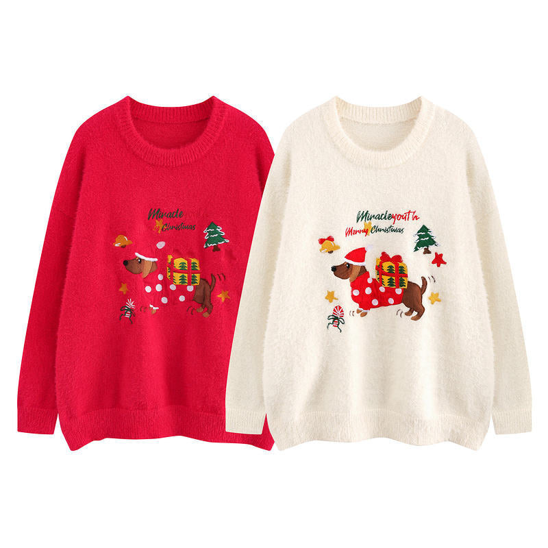 Christmas sweater women's embroidered top