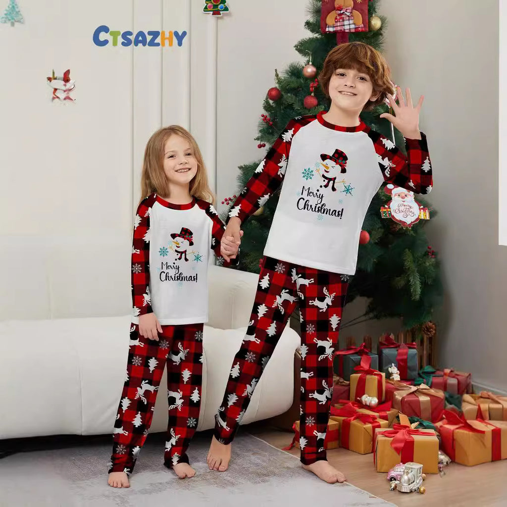 Christmas Snowman Snowflake Letter Printed Pajamas for Family Matching Home Wear
