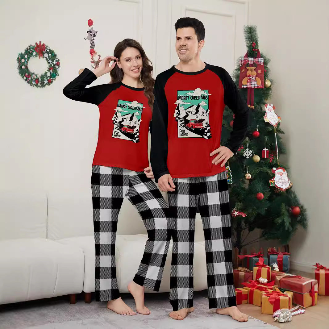 Christmas Tree Car Plaid Print Family Matching Pajamas Home Wear
