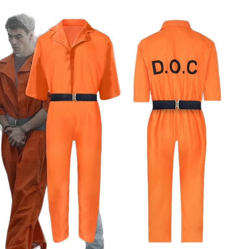 Orange Prison Costume Adult Halloween Cosplay Two Piece Set