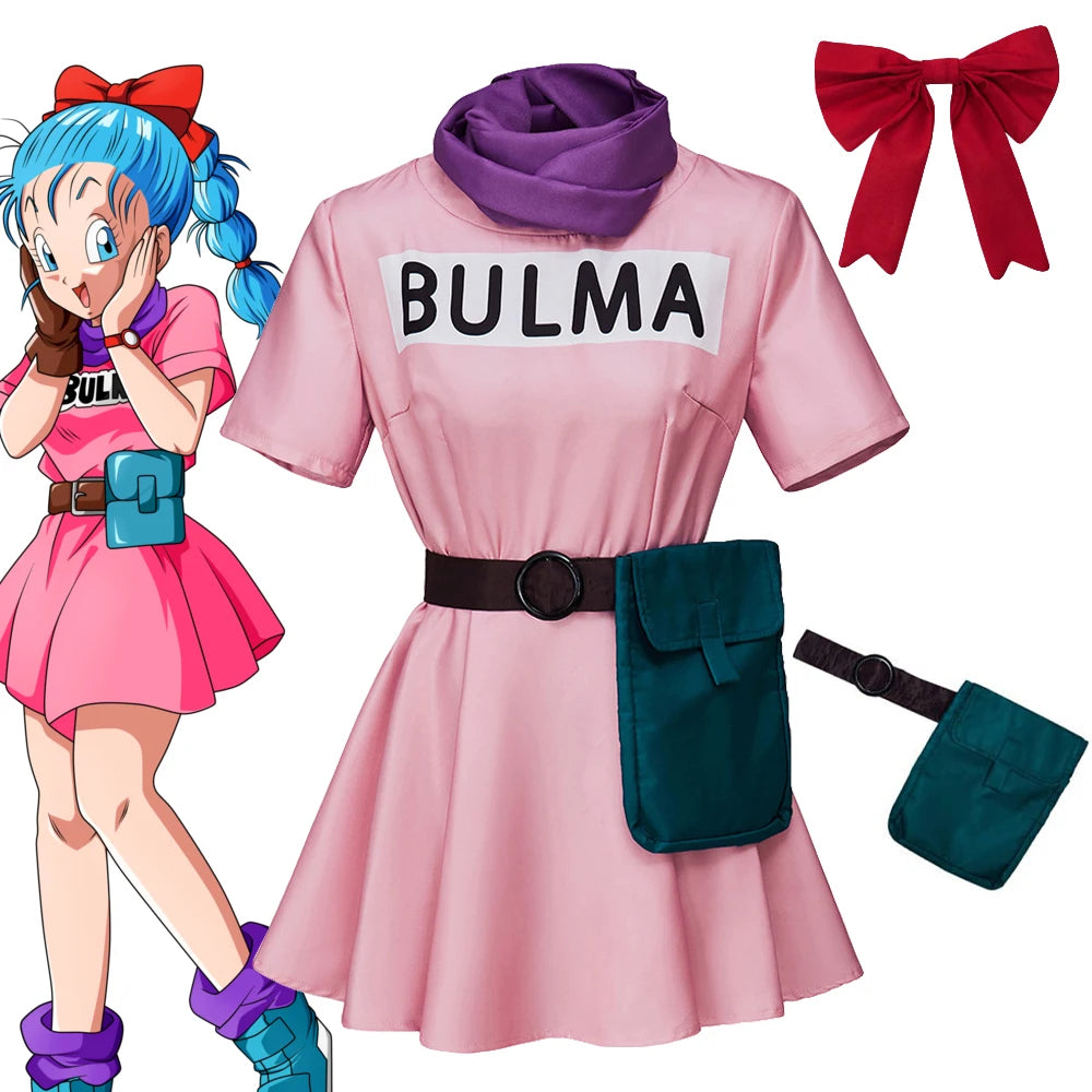 Dragon Ball Bulma Cosplay Costume Women Pink Dress Adult Anime Halloween Outfit