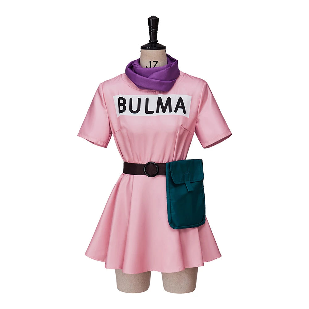 Dragon Ball Bulma Cosplay Costume Women Pink Dress Adult Anime Halloween Outfit