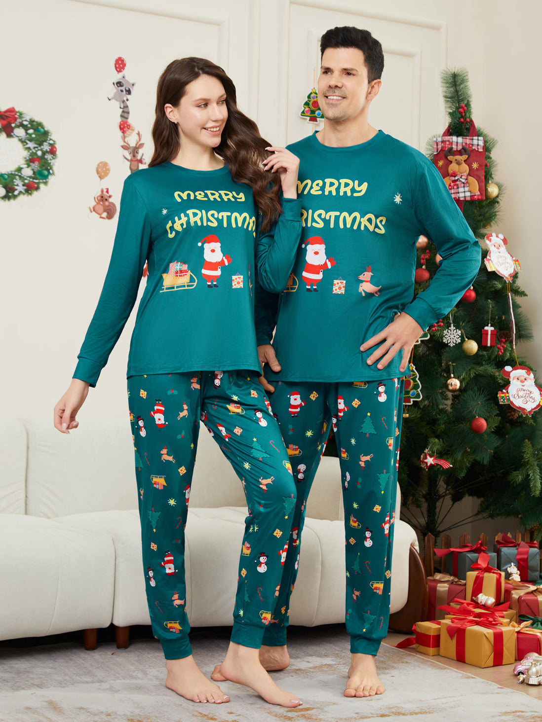 Christmas Santa Claus Deer Letter Stripe Parent-Child Matching Pajamas Printed Home Wear