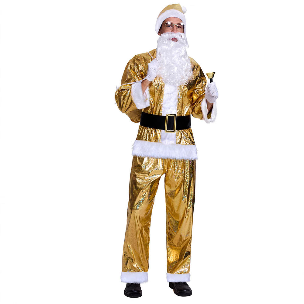Santa Claus Costume Men Adult Gold Christmas Suit Holiday Party Outfit – photo 2