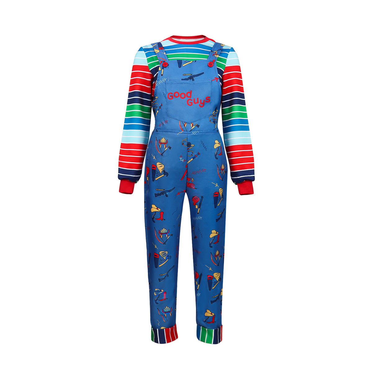 Killer Doll Couple Overalls Costume for Adults, product photo 2 on a white background
