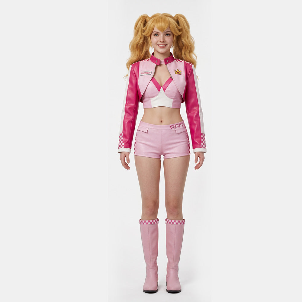Princess Peach Costume Women Super Mario Pink Dress Cosplay Halloween Outfit