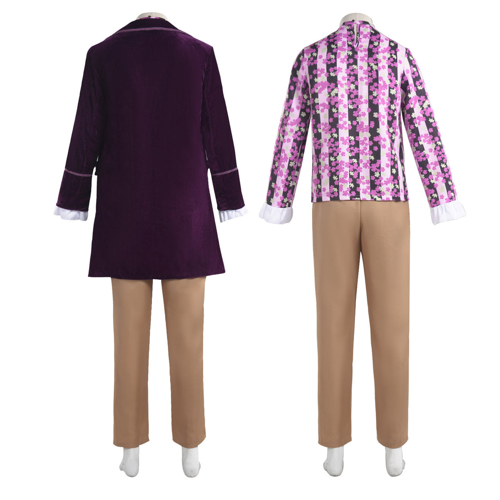 Willy Wonka Chocolate Factory Tuxedo Costume Adult Halloween Cosplay Set