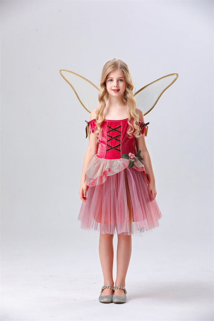 Fairy Princess Elf Tulle Puff Dress for Girls, costume photo 6