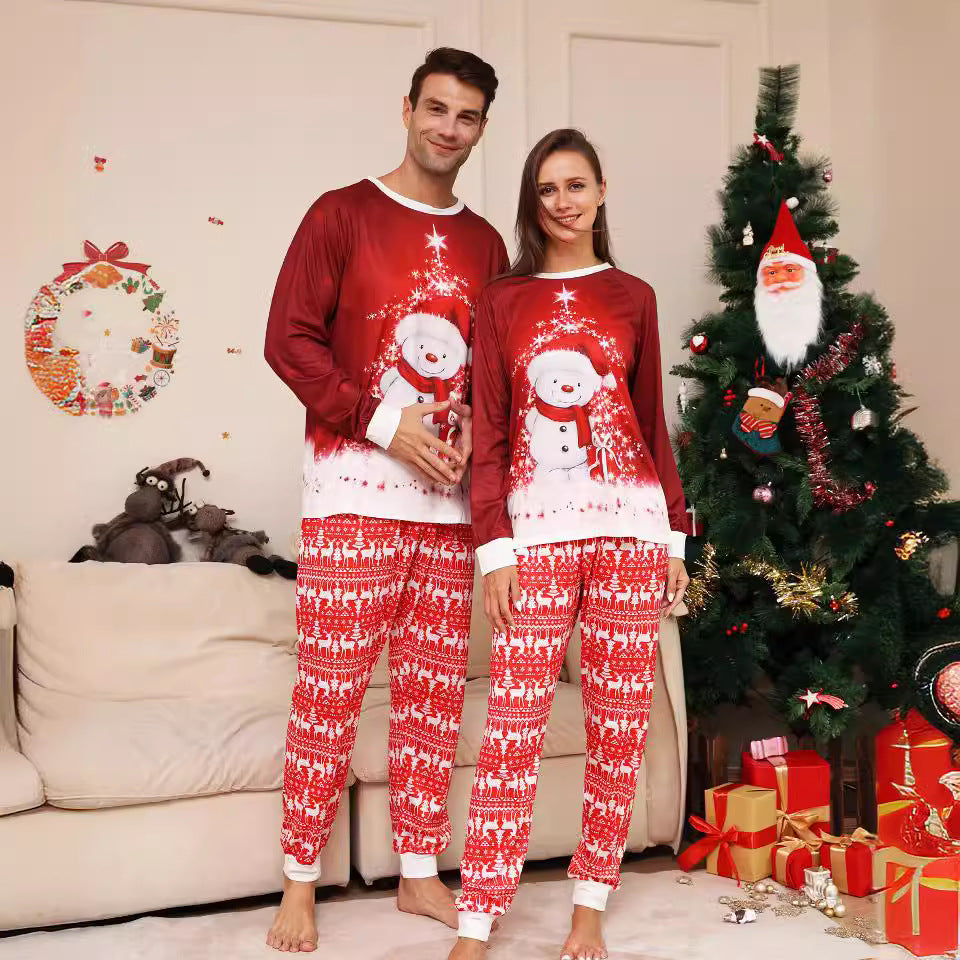 Christmas Cartoon Snowman Deer Print Parent-Child Pajamas Home Wear