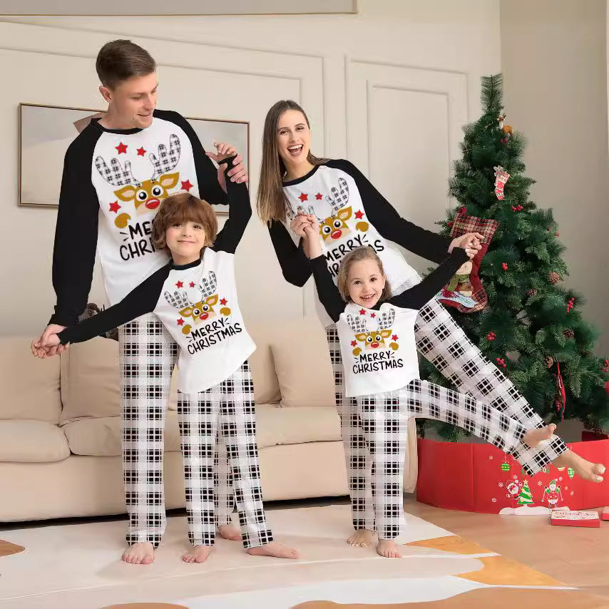 Deer Letter Plaid Christmas Family Matching Printed Home Wear Pajamas