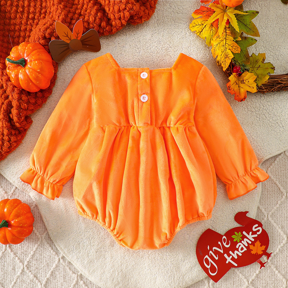Thanksgiving Turkey Baby Romper Autumn Winter Velvet Long Sleeve Onesie for