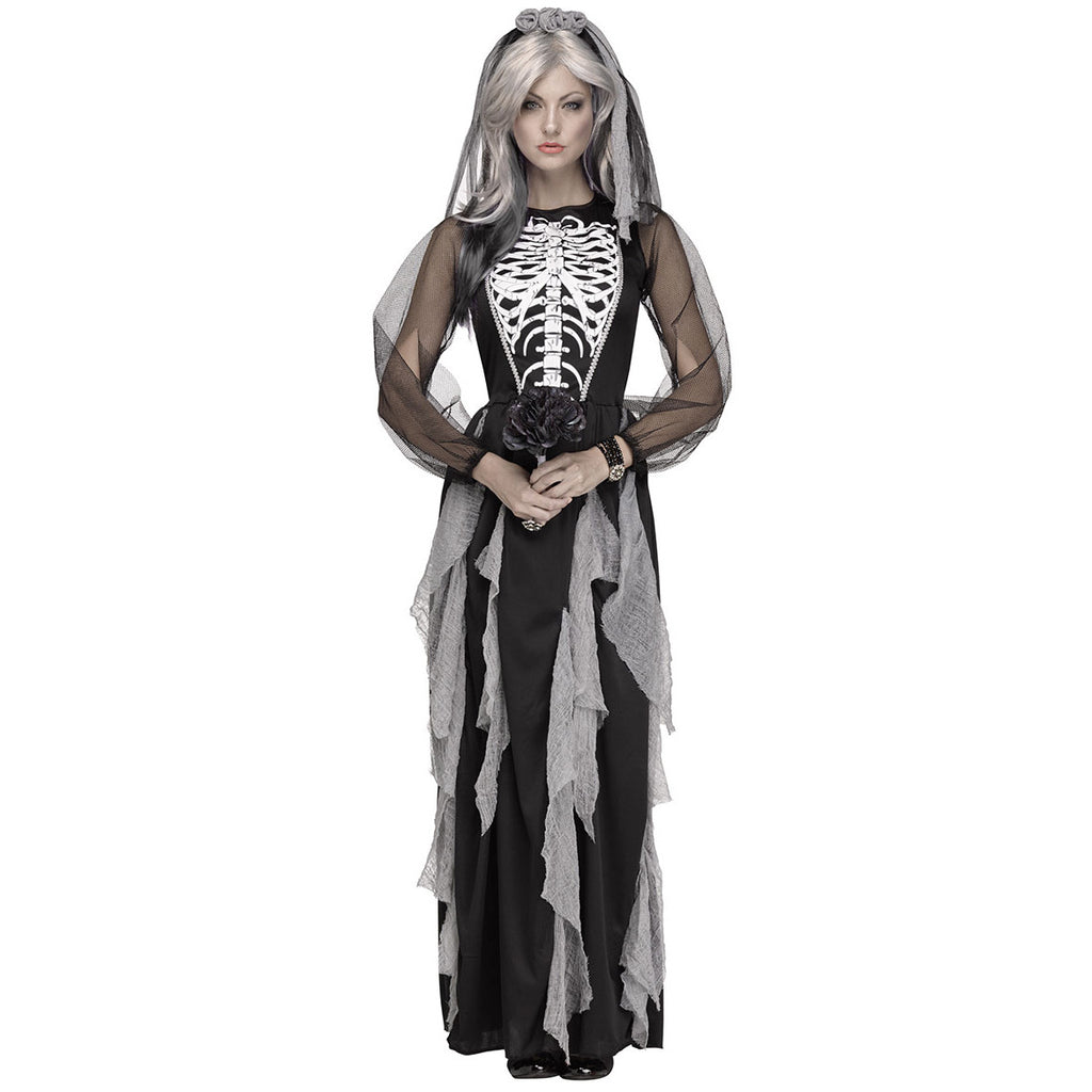 Skeleton Ghost Bride Costume Women Vampire Halloween Cosplay Dress