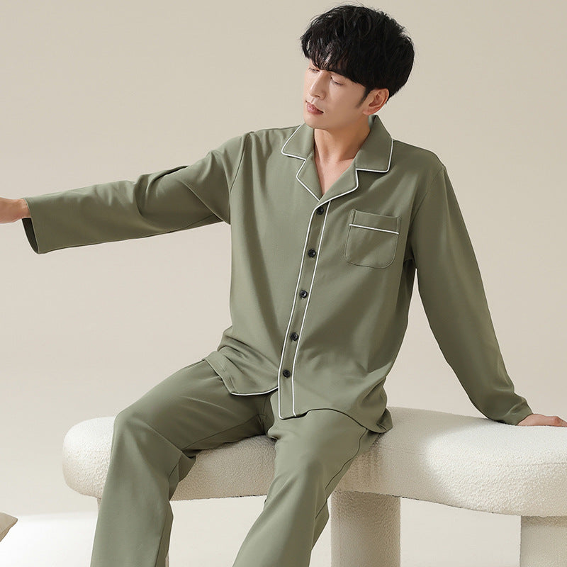 Long sleeved cardigan home wear men's pajamas set