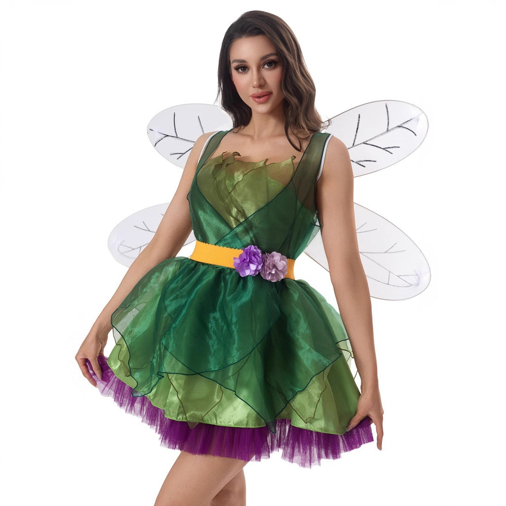 Halloween Wizard of  Adult Green Elf Cosplay Fairy Princess Dress Stage Performance Costume
