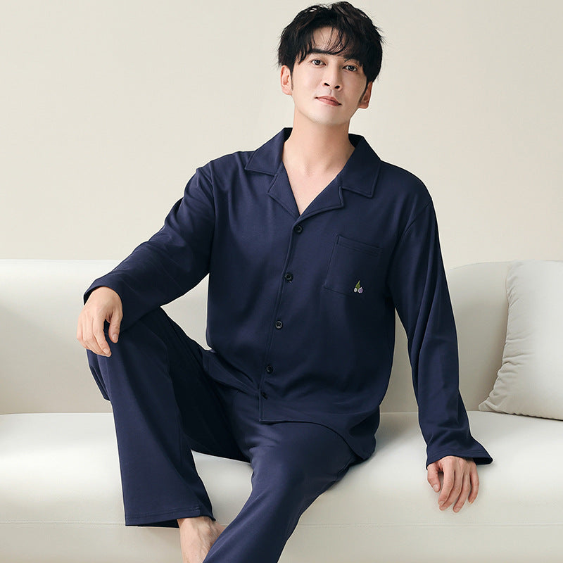 Long sleeved cardigan home wear men's pajamas set