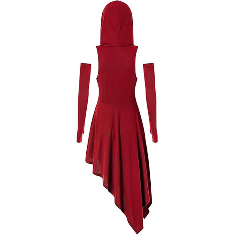 Medieval Hooded Gothic Steampunk Dress for Women, product photo 5 on a white background