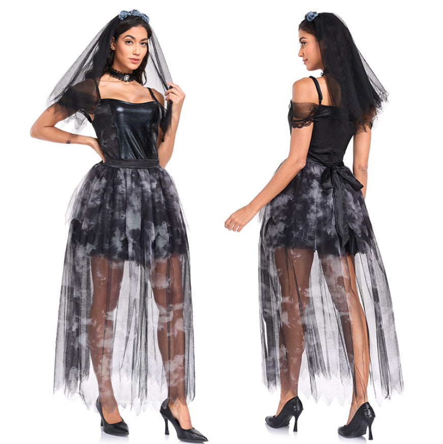 Vampire Bride Costume for Women, front view on a white background