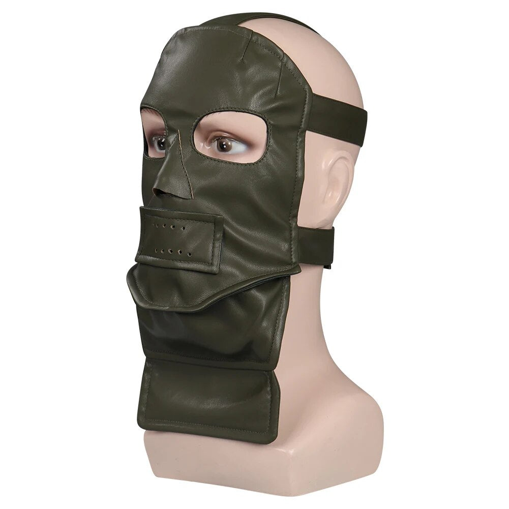Green Question Mark Villain Mask for Adults, front view on a white background