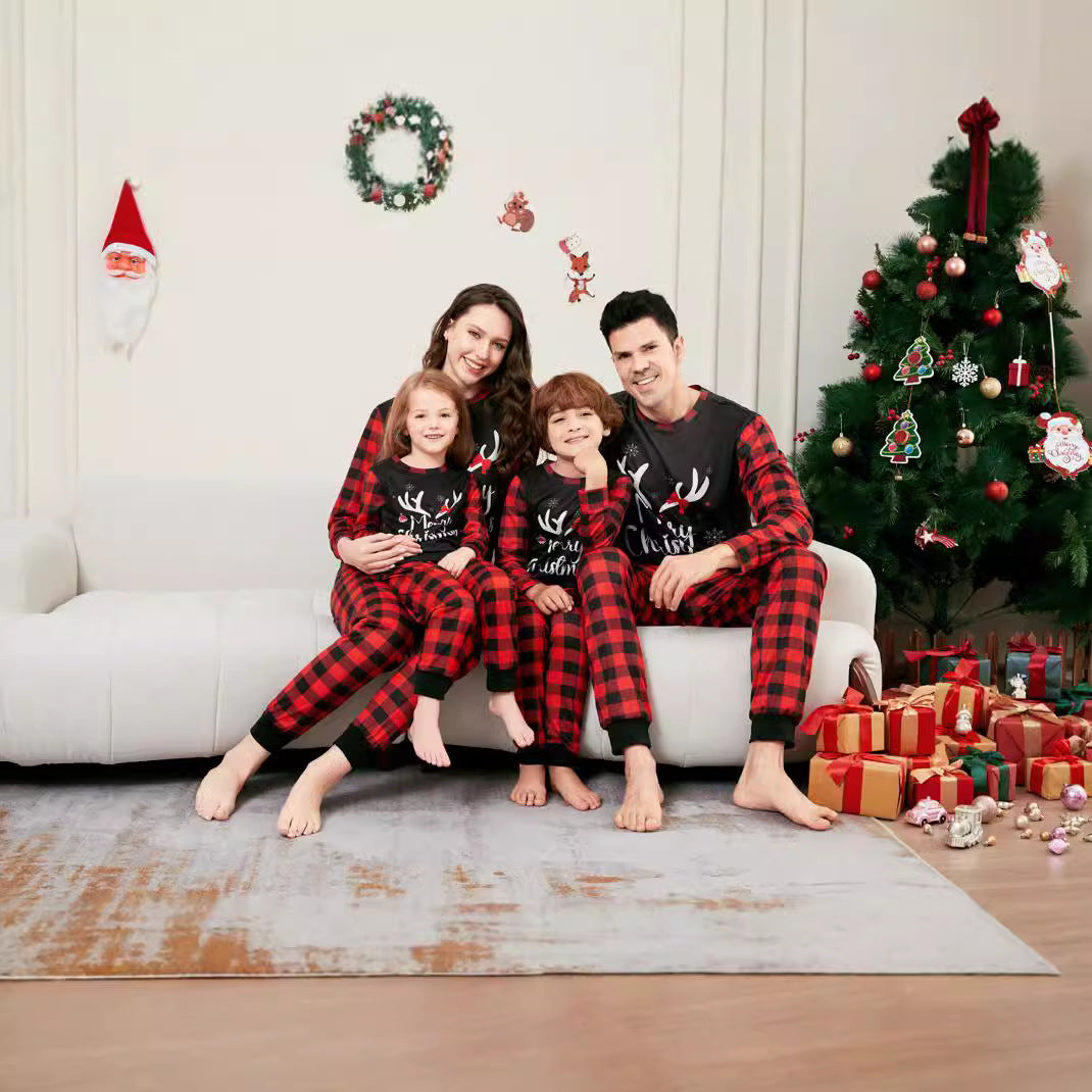 Christmas Letter Snowflake Plaid Printed Home Wear Pajamas