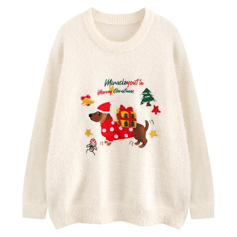 Christmas sweater women's embroidered top