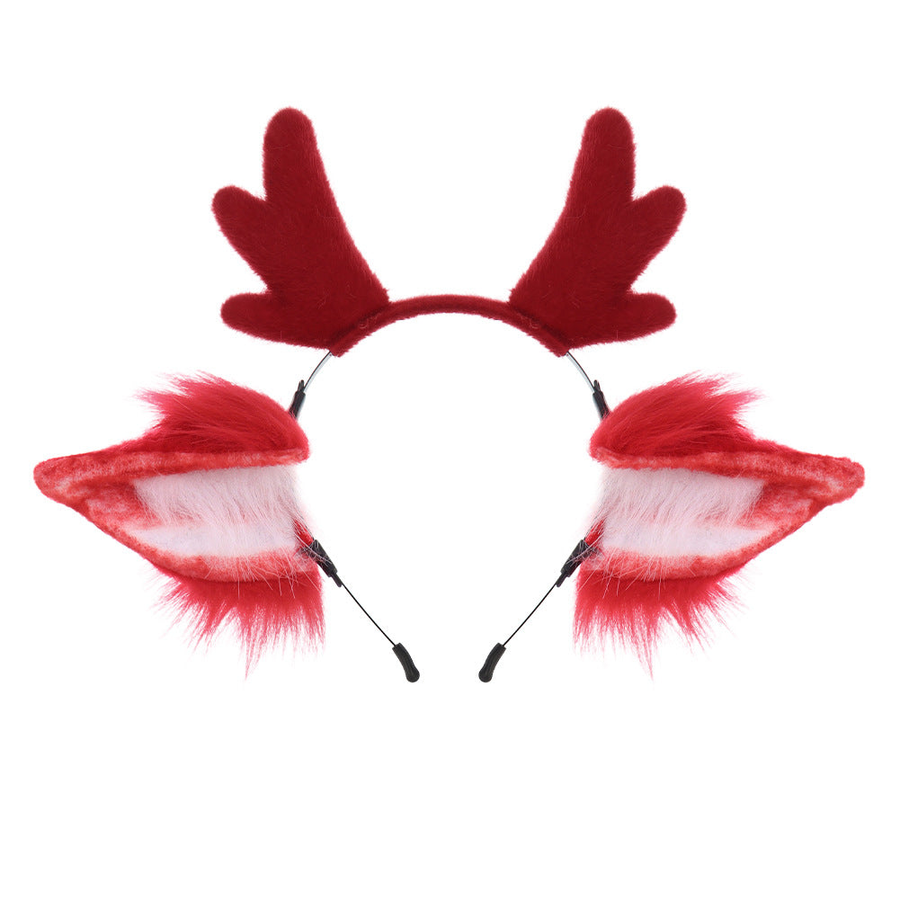 Christmas Reindeer Antler Headband, Cute Plush Deer Ears Hair Accessory, Cosplay Realistic Animal Ears Headband, Handmade Costume Jewelry