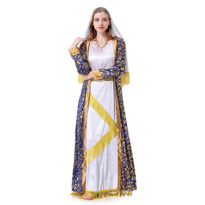 Greek Goddess Arabian Court Queen Costume for Women, front view on a white background