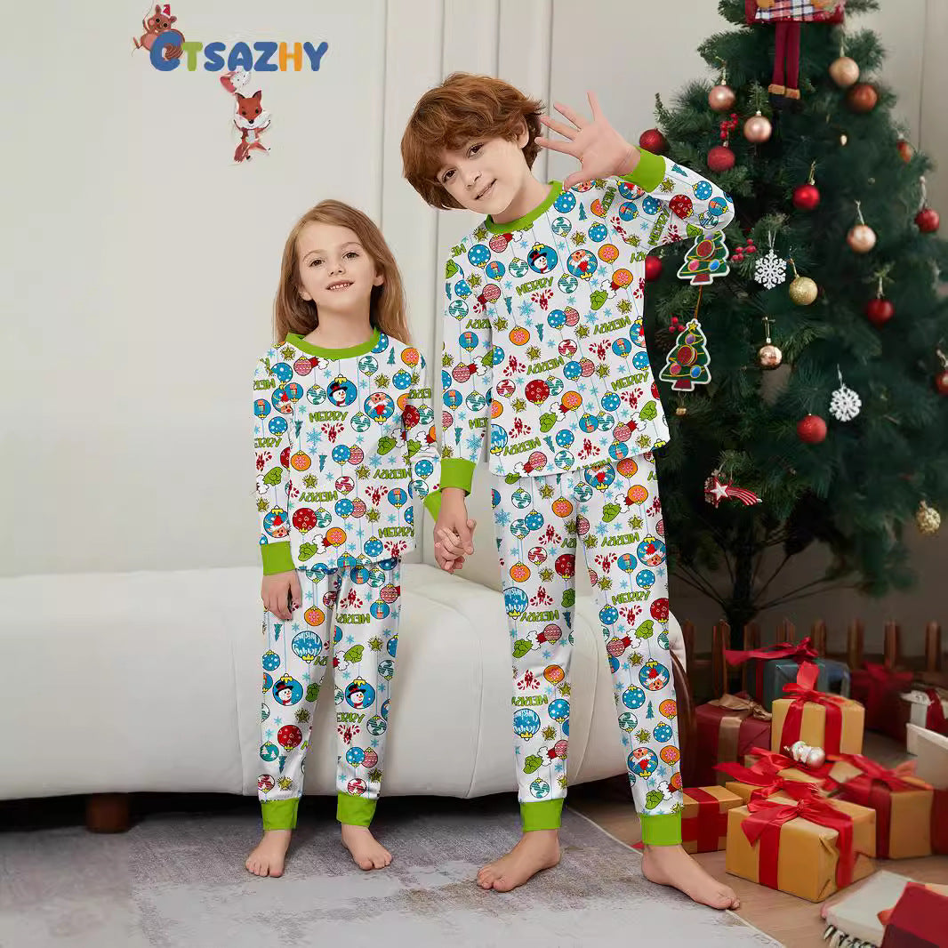 Christmas Deer Snowman Snowflake Print Family Pajamas Sleepwear